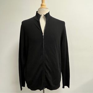 ZANONE black double knit WOOL ZIP CARDIGAN Sweater Jacket I54  XL  made in Italy